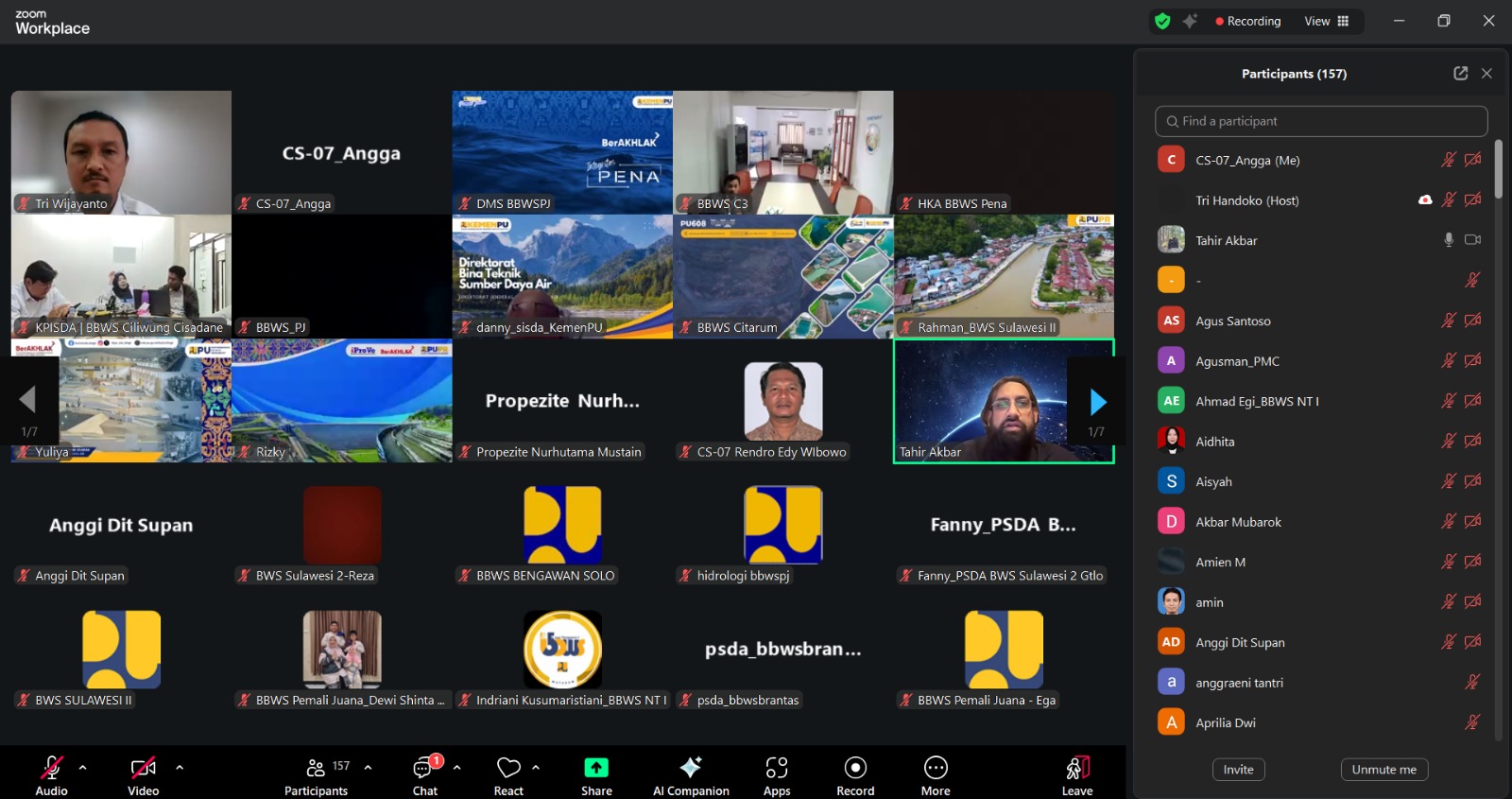 Zoom meeting tim CS07, dengan Bintek, CS15, CS23 dan BBWS 